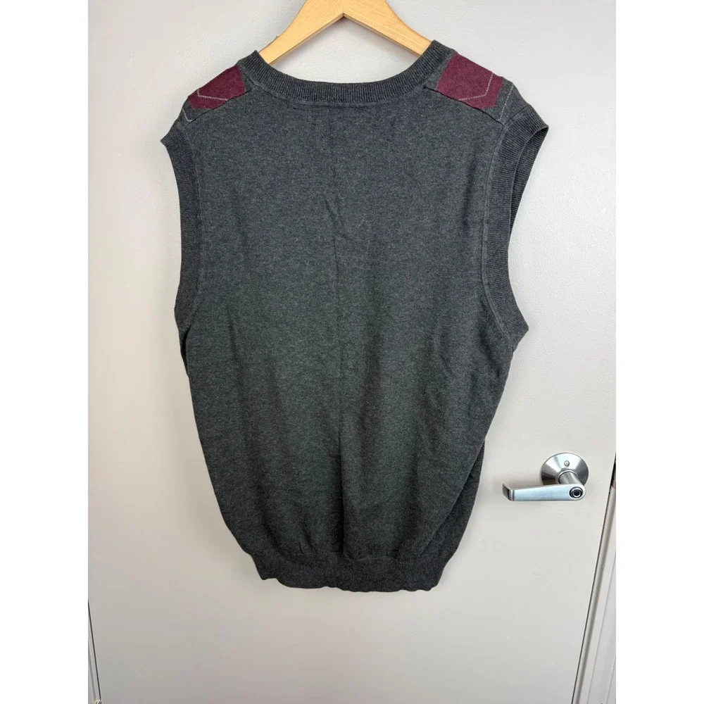 Claiborne Argyle Sweater Vest Men's XLT Gray Burgundy V-Neck Grandpa Core